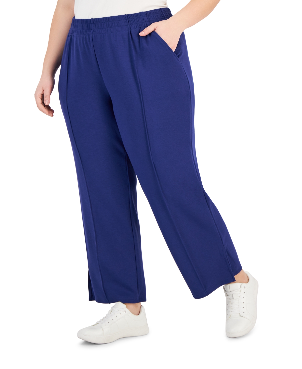Plus Size High Rise Wide Leg Sweatpants, Created for Macy's - Tartan Blue