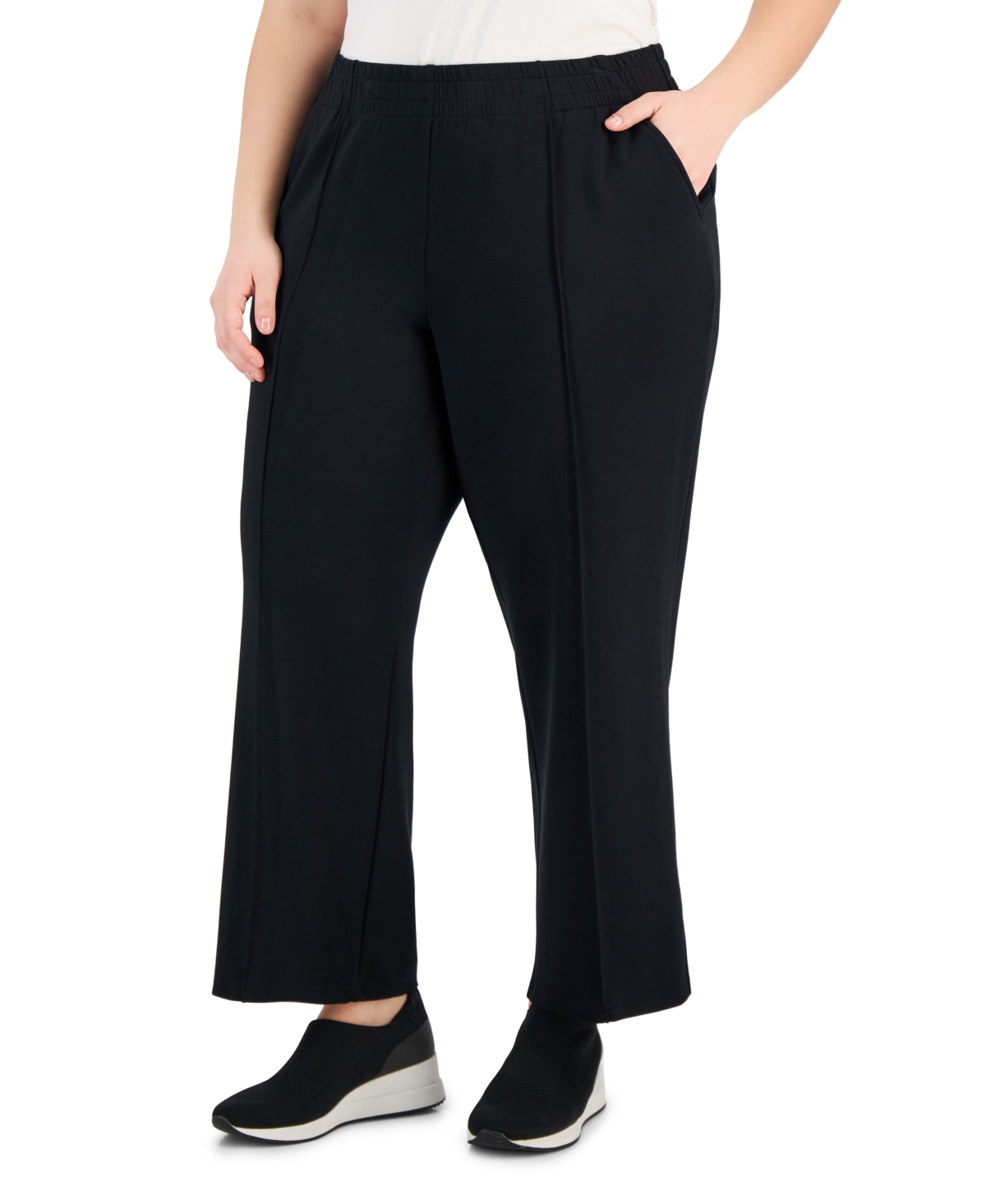 Shop Id Ideology Plus Size High Rise Wide Leg Sweatpants, Created For Macy's In Deep Black