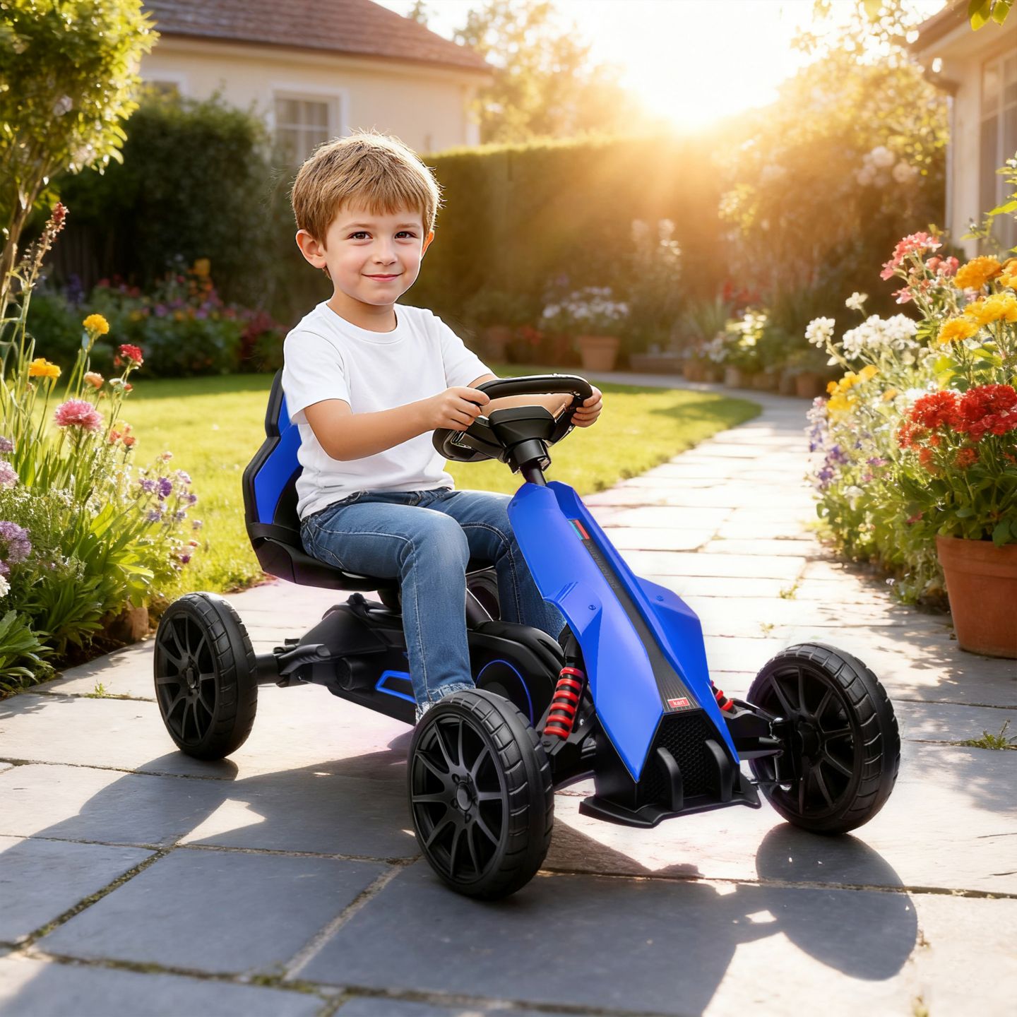 Детская игрушка Aosom Pedal Go Kart with Adjustable Seat and Handbrake, 66 lbs Capacity, Ages 3-8, цвет: Синий — фото 3