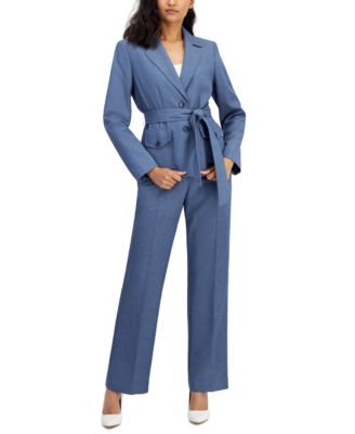 Le Suit - Women's Belted Safari Jacket and Kate Pants, Regular & Petite Sizes