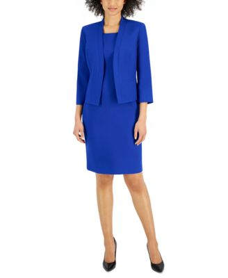 Crepe Open Front Jacket Crewneck Sheath Dress Suit Regular and Petite Sizes