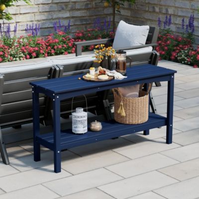 55" Outdoor Patio HDPE Adirondack 2-Tier Shelf Console Table