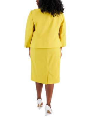 Plus Size Crepe Open Front Jacket and Crewneck Sheath Dress Suit Set