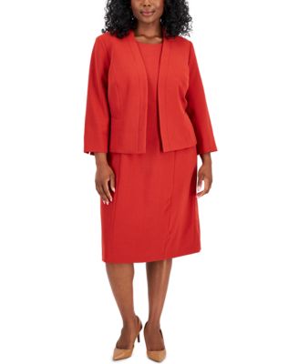 Plus Size Crepe Open Front Jacket and Crewneck Sheath Dress Suit Set