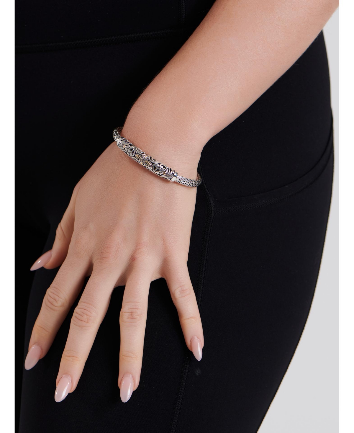 Bali Filigree with Dragon Bone Chain Bracelet in Sterlingand 18K Gold - Silver