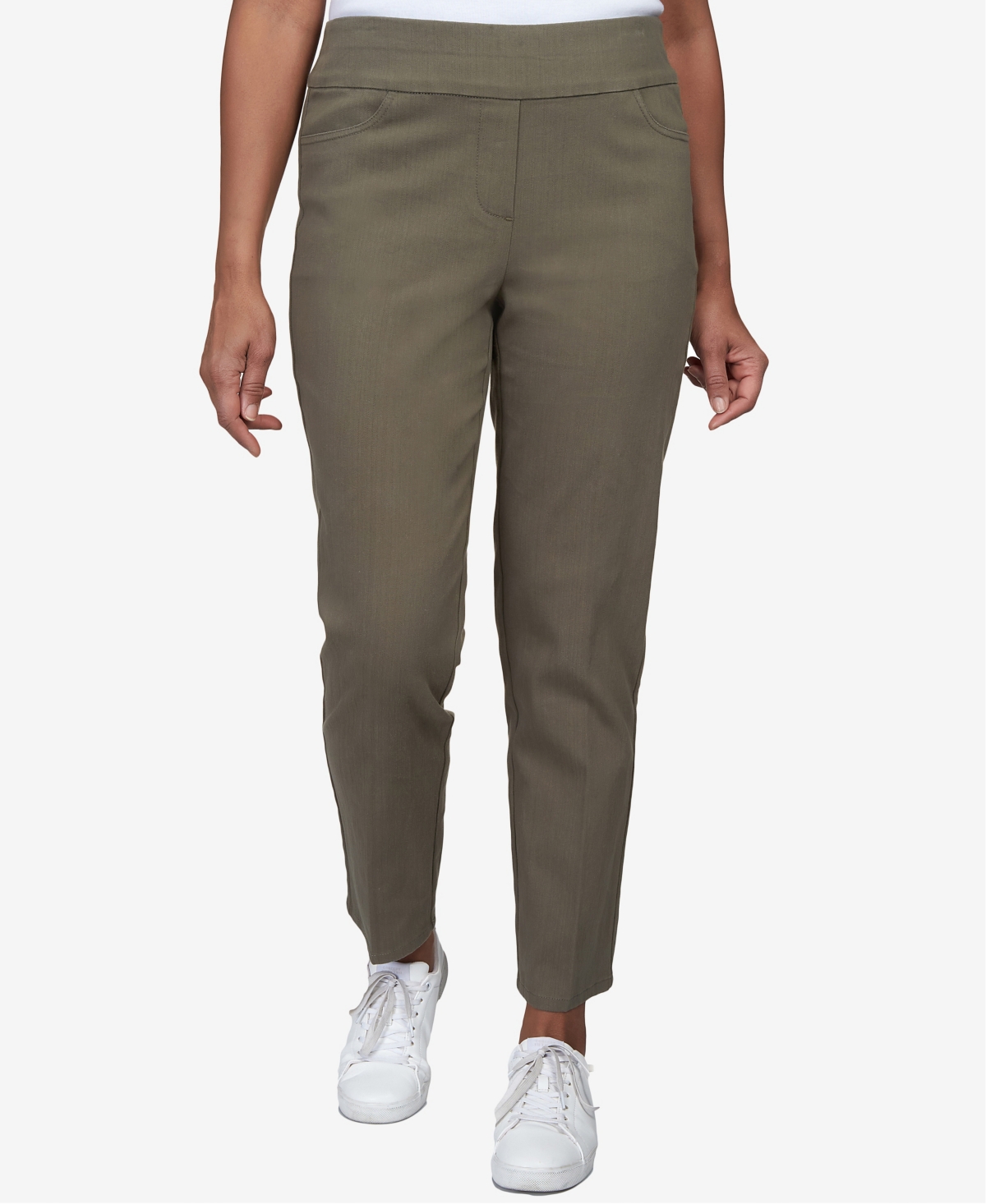 Alfred Dunner Petite Mid-rise Pull On Straight Leg Denim Pants, Petite & Petite Short In Olive