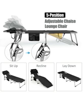 SUGIFT Black Folding Beach Lounge Chair with Pillow for Outdoor