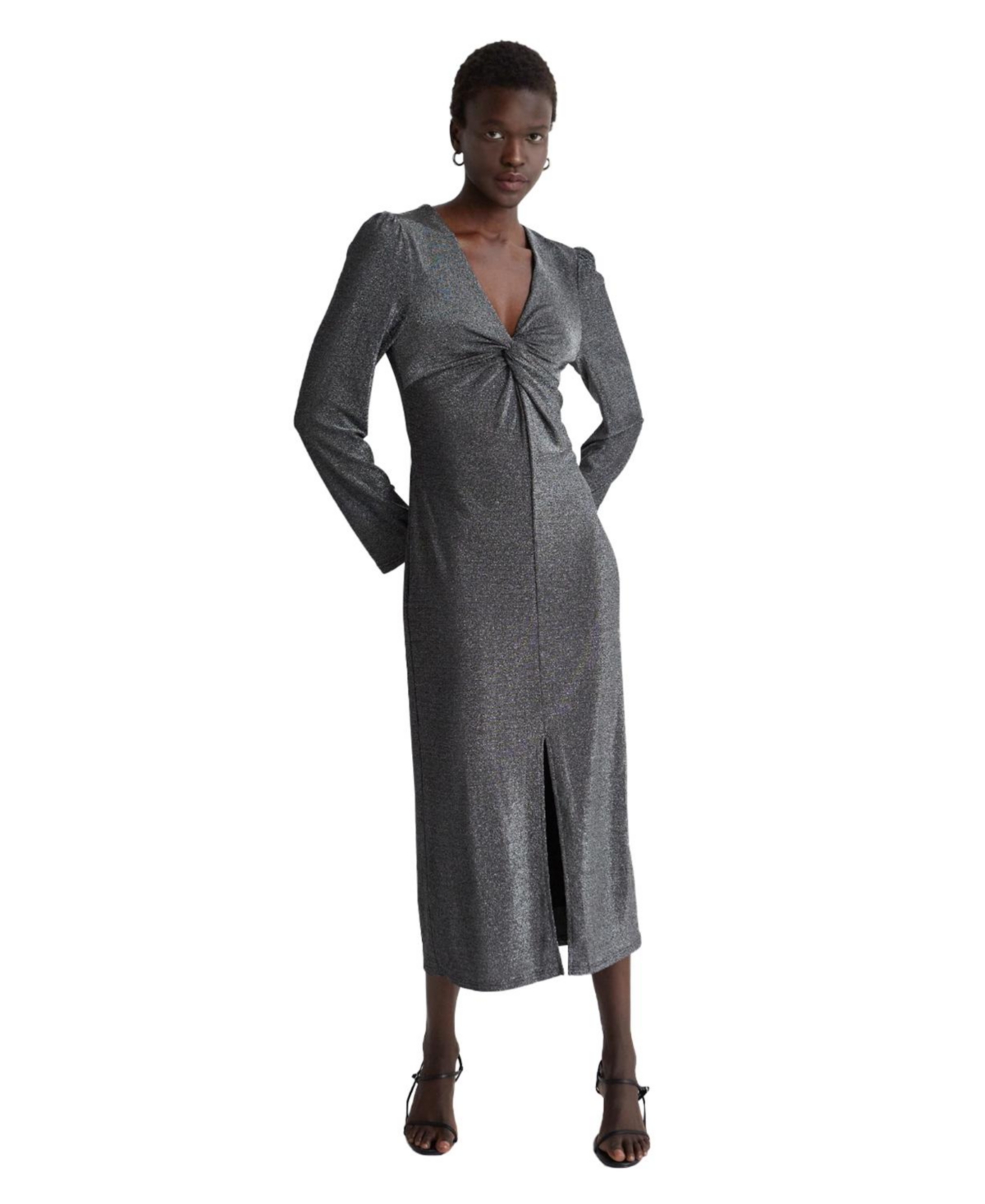 Women's Amora Front Twist Sparkle Knit Midi Dress - Silver