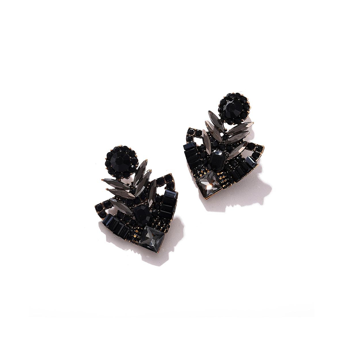 Sohi Women's Black Triangle Cluster Drop Earrings - Black