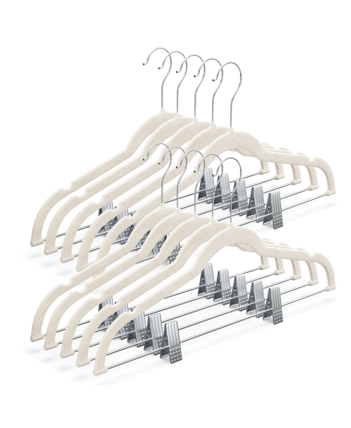 10-pack Velvet Hanger - Ultra-Thin Ivory Hangers with Clips - Non-slip Hangers for Skirts and Pants - Ivory