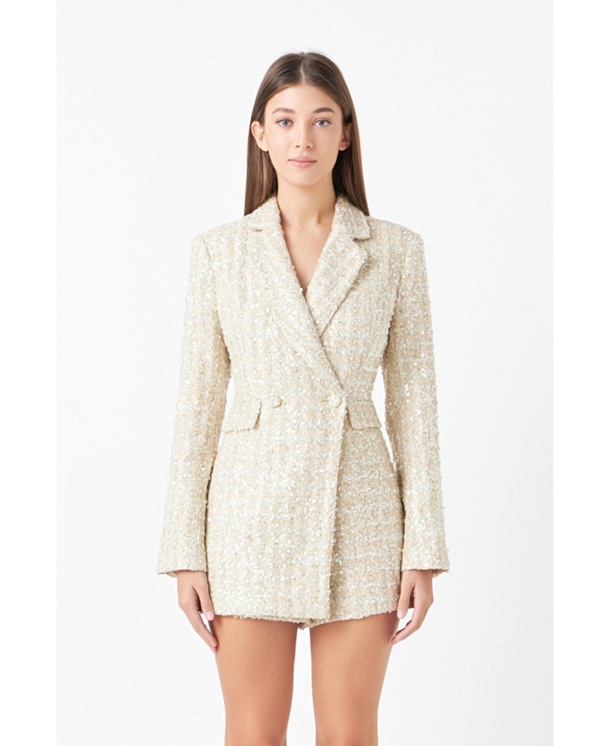 Women's Sequins Tweed Romper