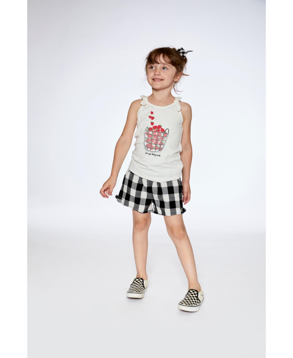 Girl Short With Knots Vichy Black And White - Toddler Child - Vichy black and white