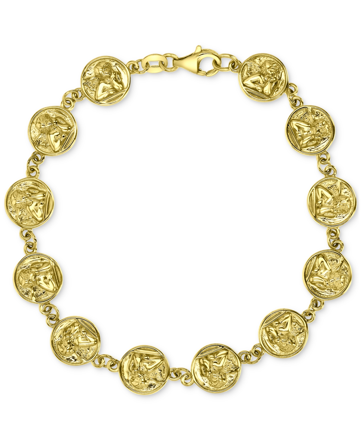 Shop Macy's Angel Medallion Link Bracelet In 14k Gold-plated Sterling Silver