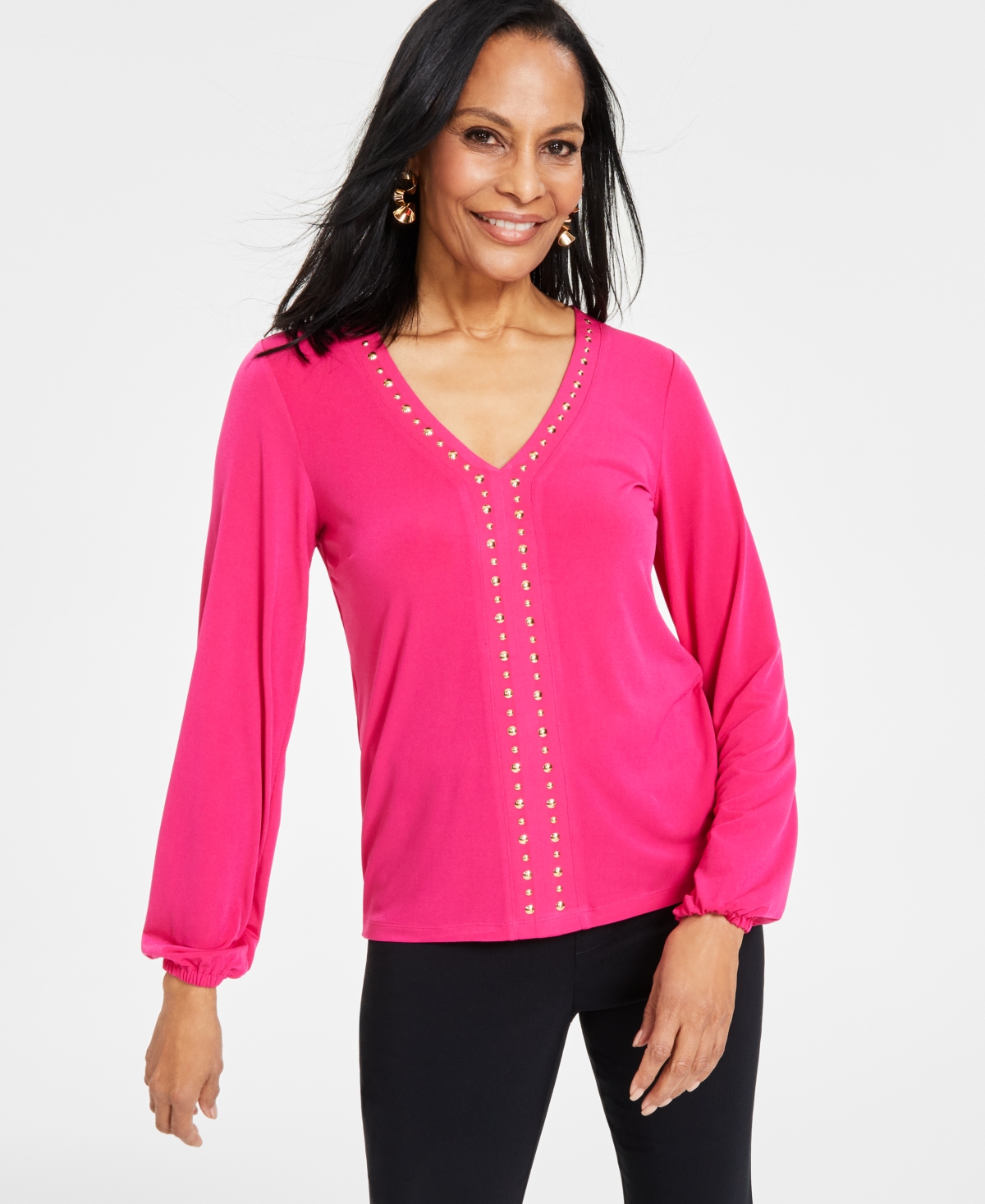 Women's Studded Top, Created for Macy's - Deep Black
