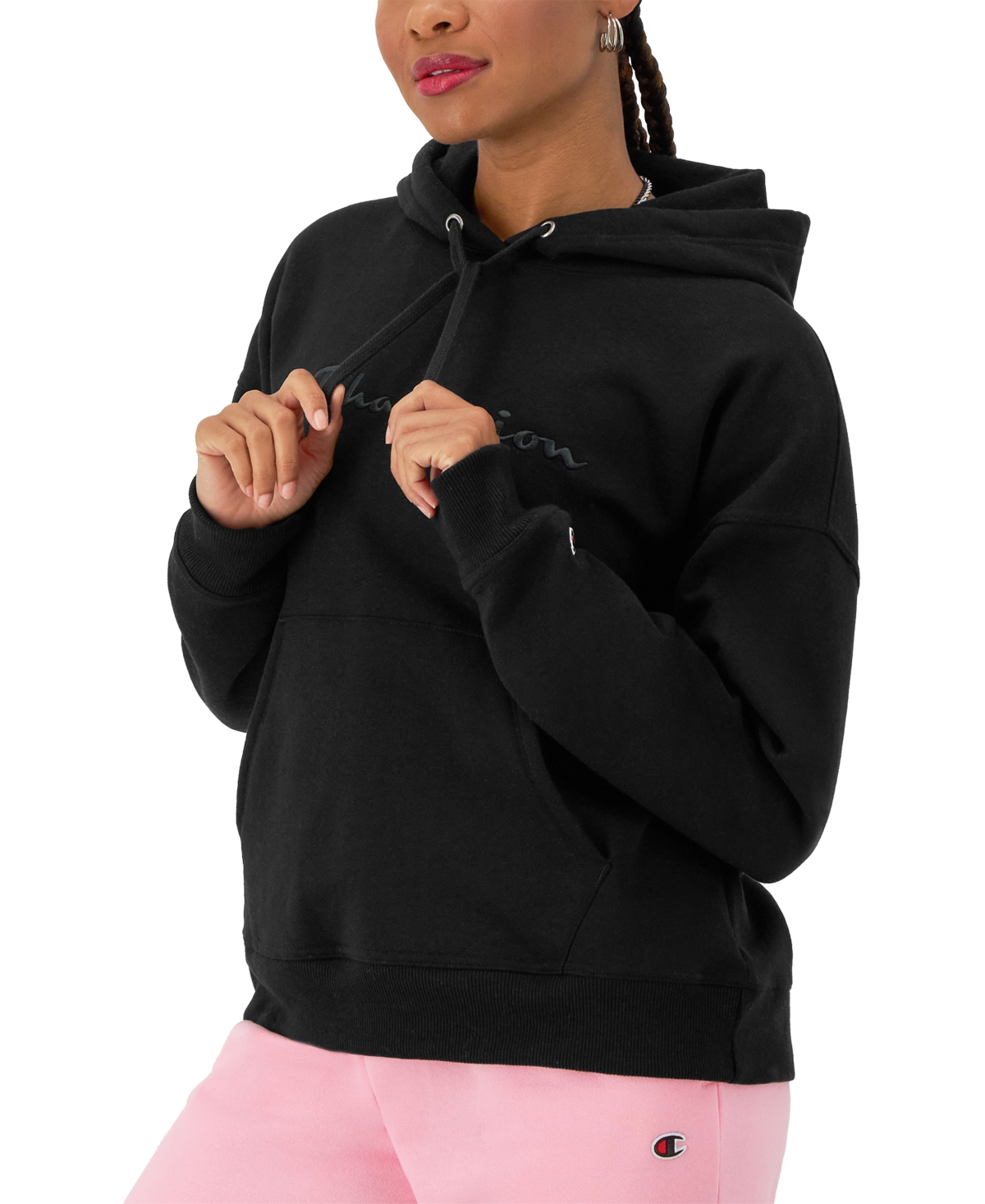 Shop Champion Women's Powerblend Hoodie Sweatshirt In Marzipan Pink
