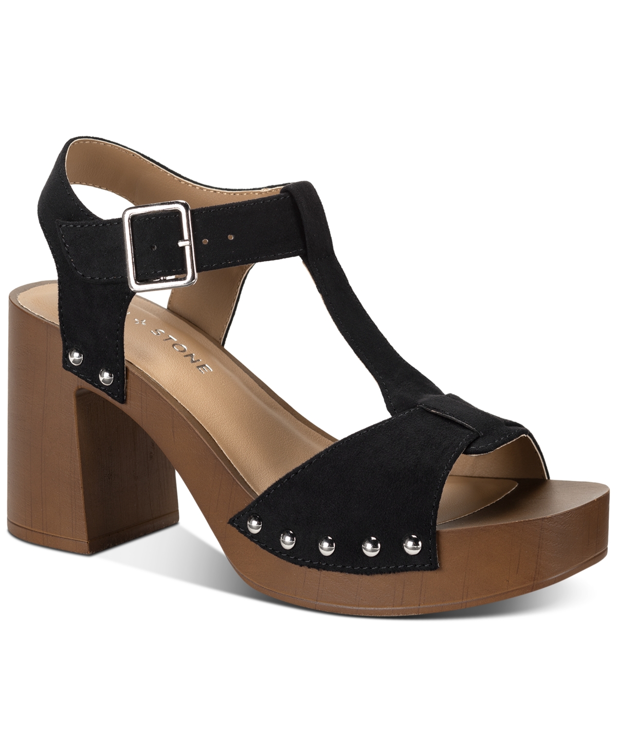 Shop Sun + Stone Women's Twinniee T-strap Studded Platform Sandals, Created For Macy's In Black Micro