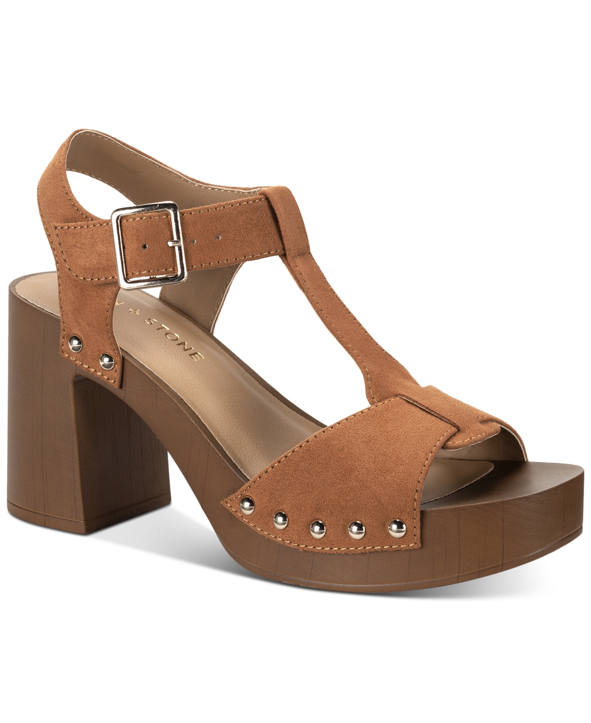 Shop Sun + Stone Women's Twinniee T-strap Studded Platform Sandals, Created For Macy's In Whiskey Micro