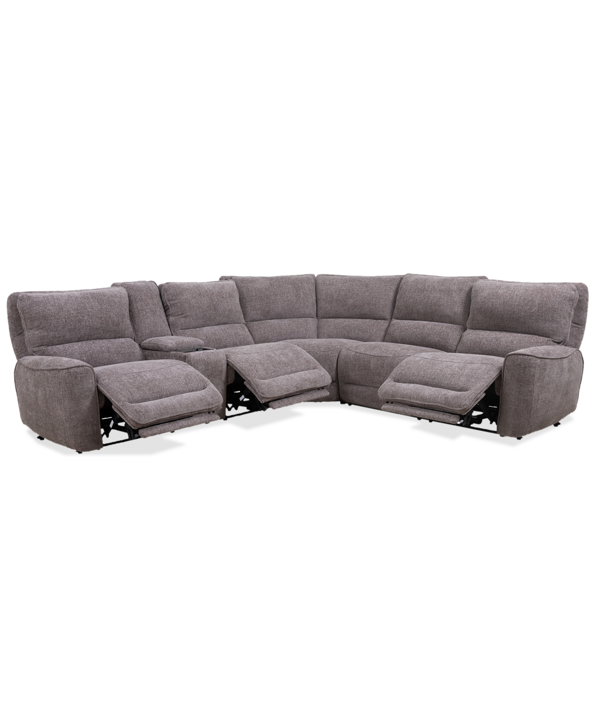Macy's Deklyn 129" 6-pc. Zero Gravity Fabric Sectional With 3 Power Recliners & 1 Console, Created For Macy In Brown