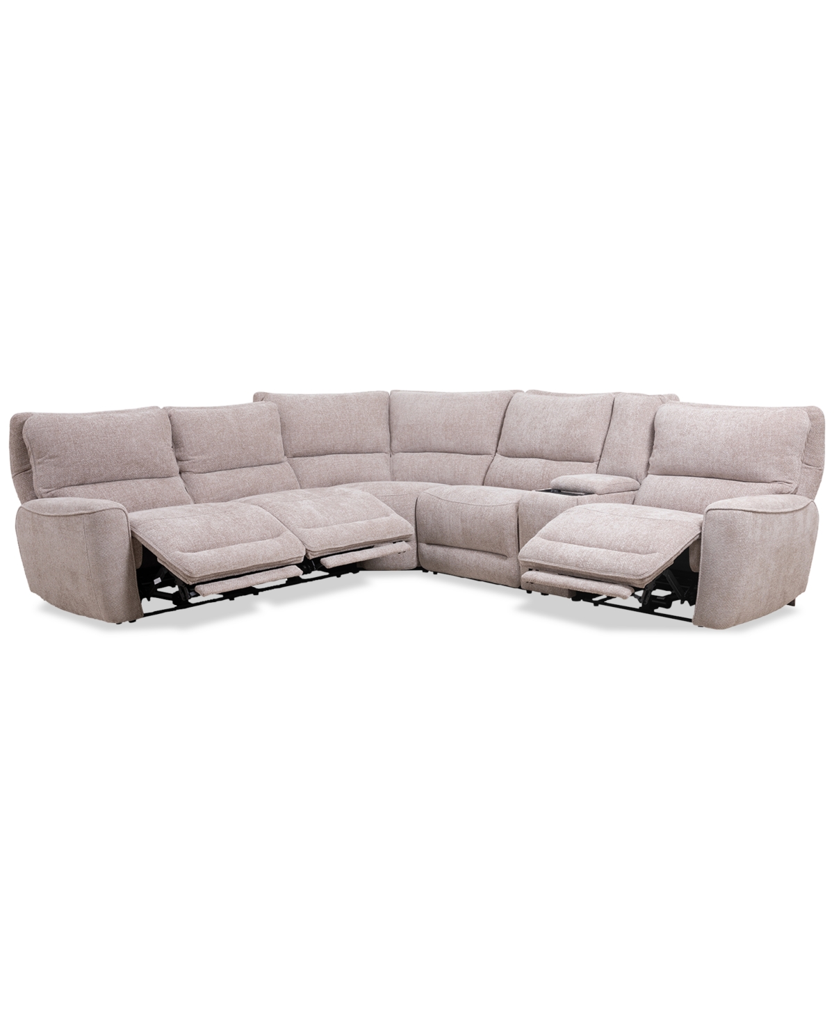 Shop Macy's Deklyn 129" 6-pc. Zero Gravity Fabric Sectional With 3 Power Recliners & 1 Console, Created For Macy In Cobblestone