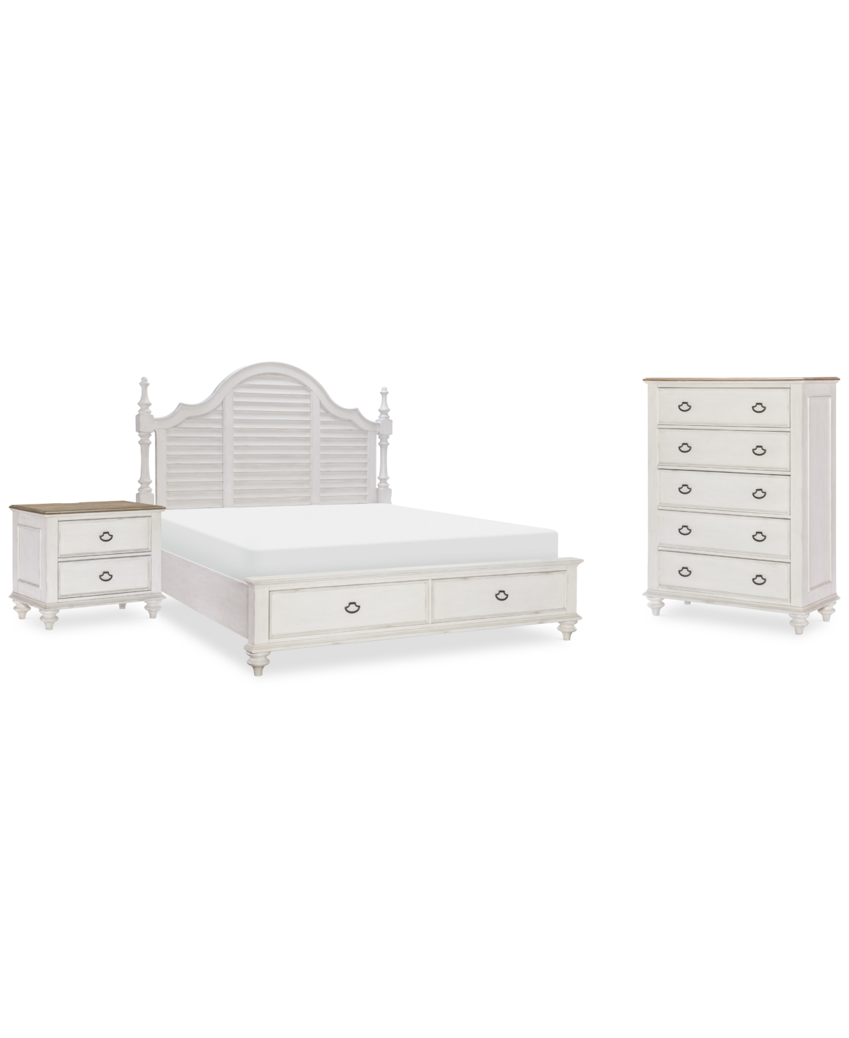 Mandeville 3pc Bedroom Set (Louvered Storage Bed + Drawer Chest + 2-Drawer Nightstand)