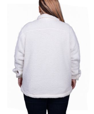 Plus Size Long Sleeve Button Front Sherpa Jacket