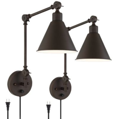 Set of 2 Dark Bronze Plug-in 6" Light Fixture Wray Modern Industrial Swing Arm Wall Lamps