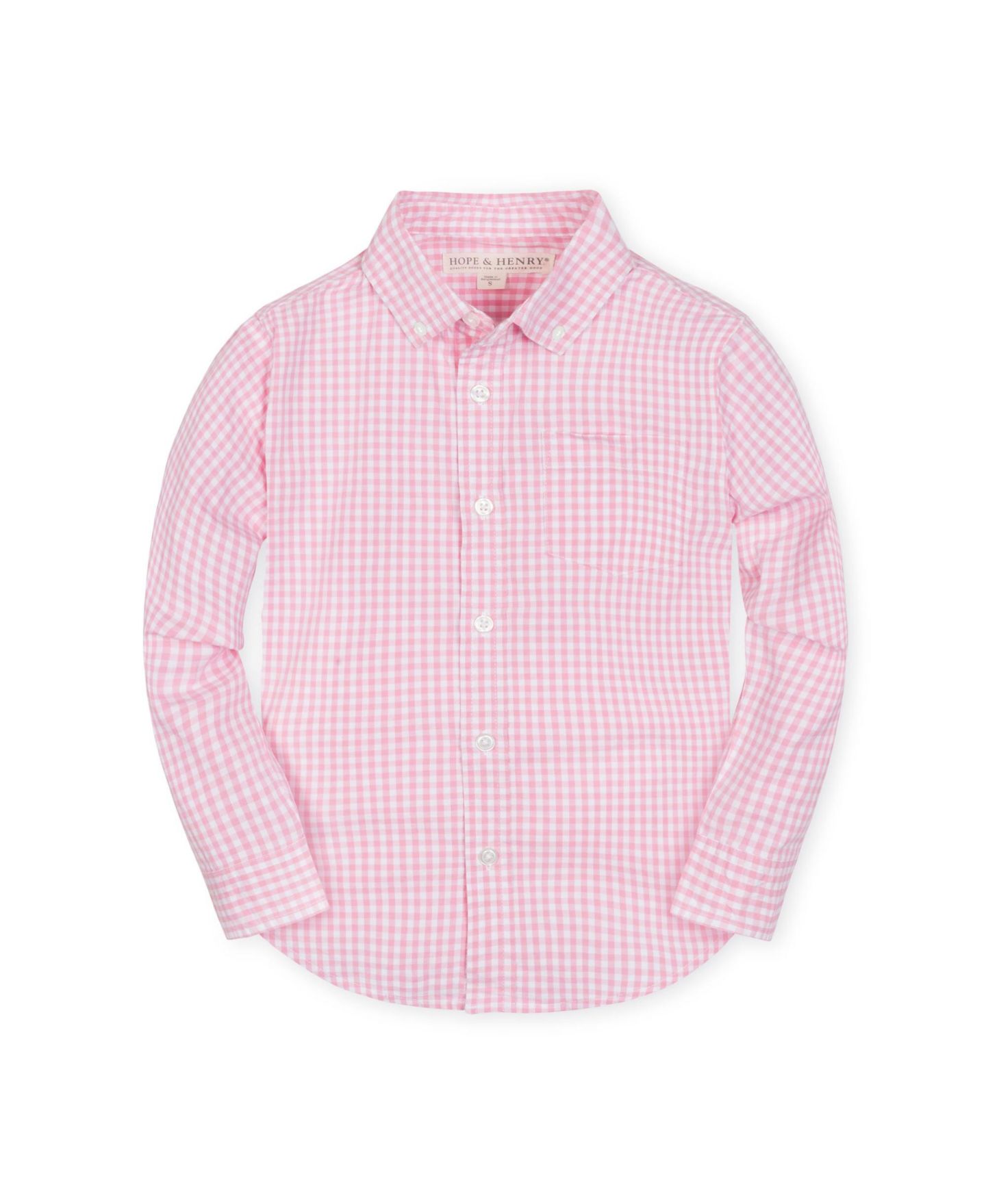 Рубашка Hope & Henry Stretch Poplin Long Sleeve Button Down Shirt для мальчиков-малышей, цвет: Розовый в мелкую клетку — фото 1
