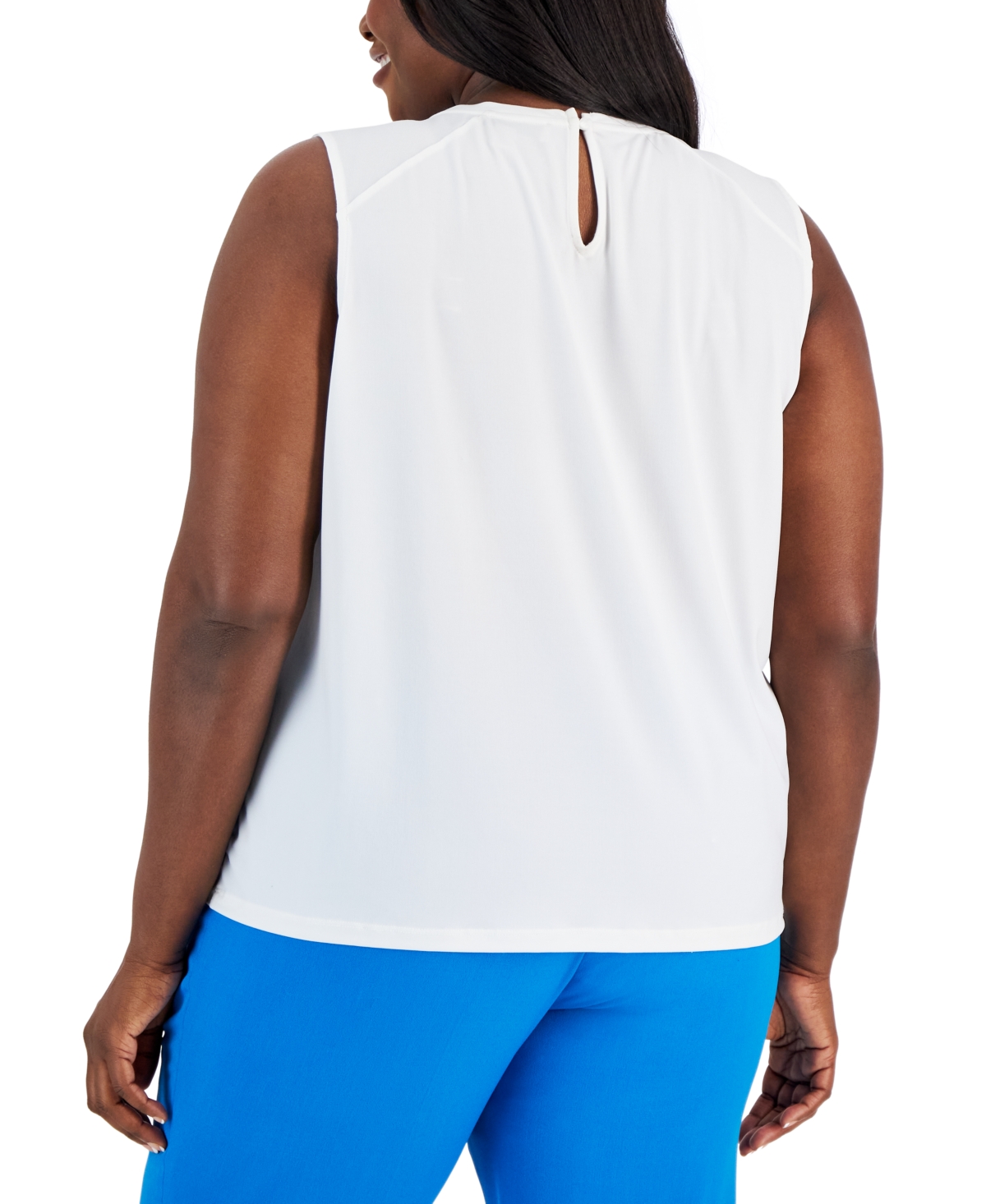 Shop Kasper Plus Size Pleated-neck Sleeveless Top In Lily White
