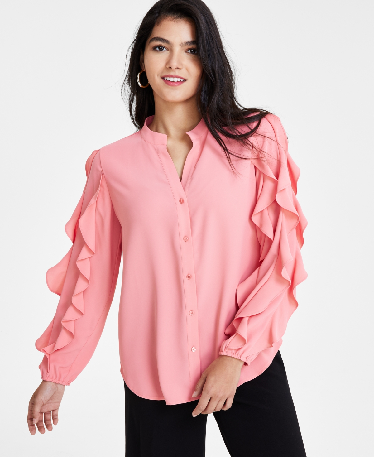 Bar Iii Women's Ruffled Blouse, Created For Macy's In Coral Rose