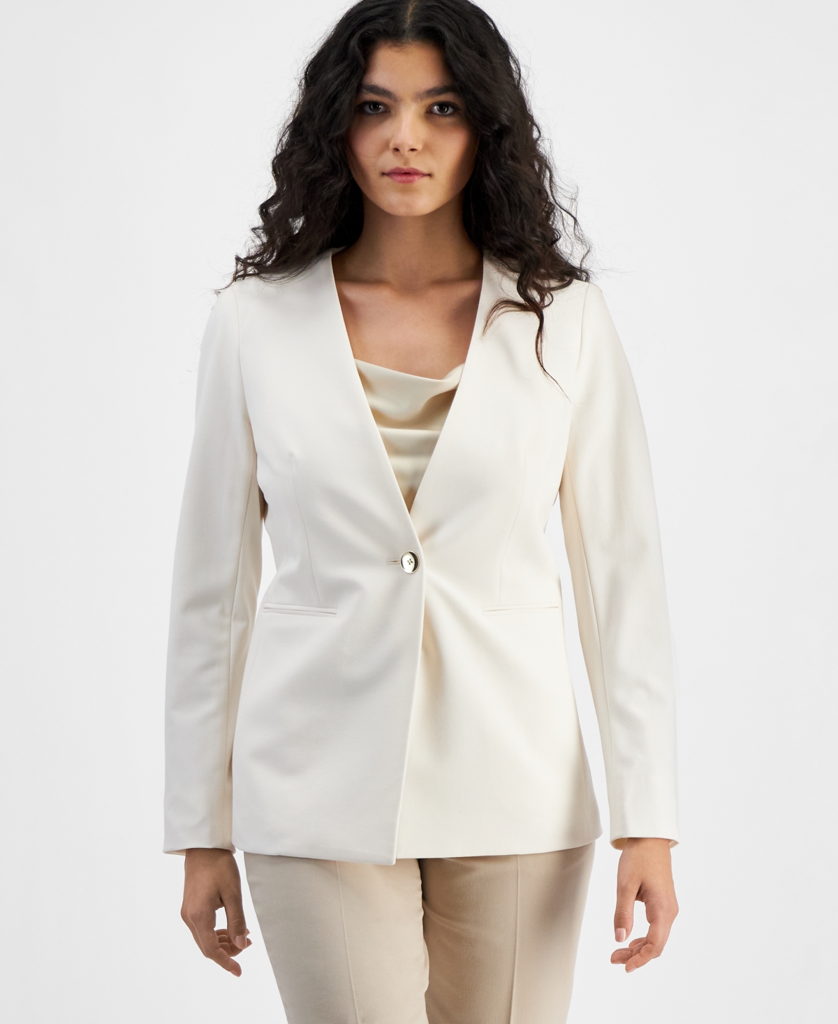 Shop Bar Iii Women's Bi-stretch One-button Jacket, Created For Macy's In Bar White