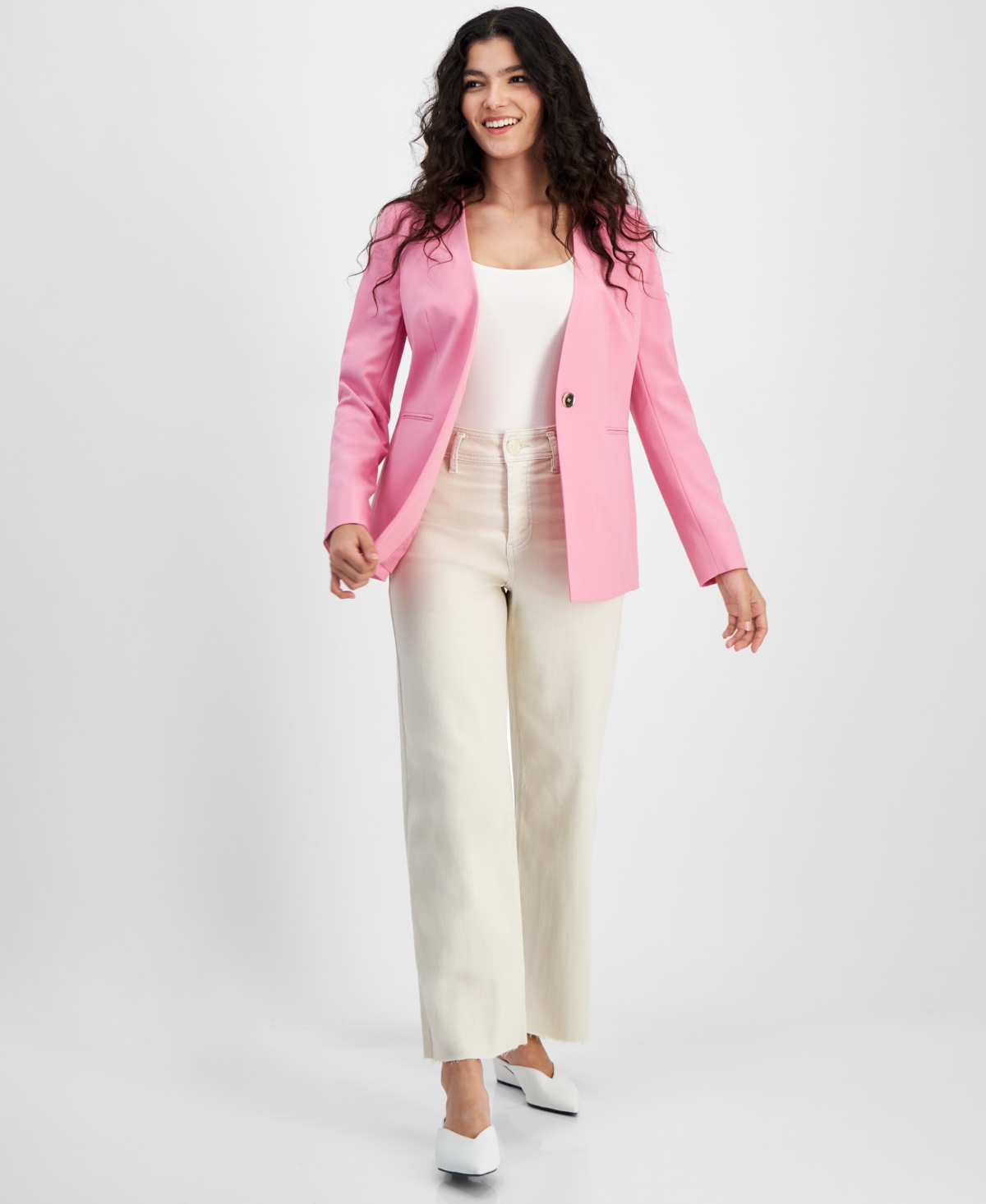 Women's Bi-Stretch One-Button Jacket, Created for Macy's - Bar White