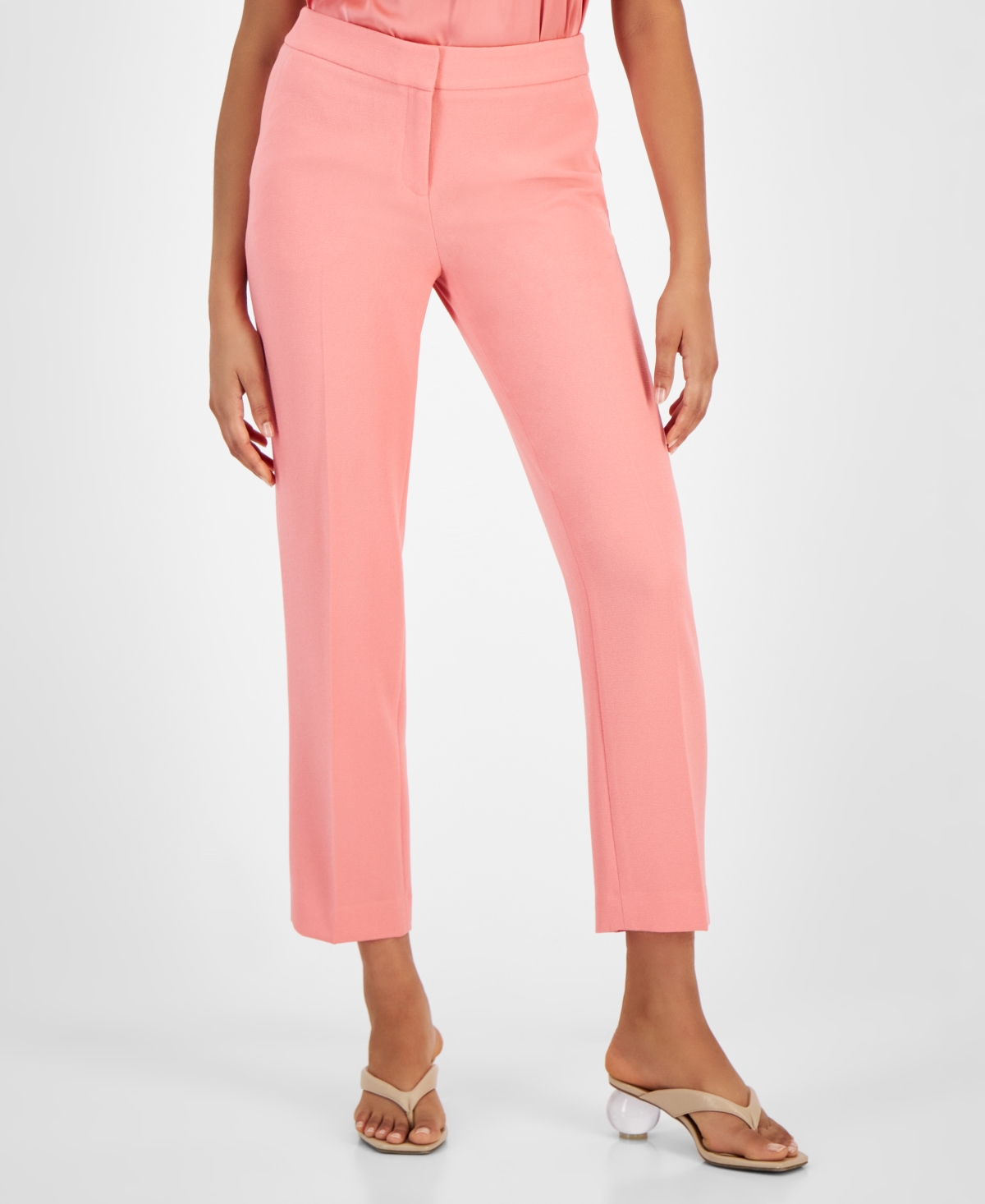 Bar Iii Women's Textured Crepe Mid Rise Staight-leg Pants, Created For Macy's In Coral Rose