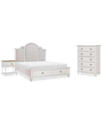 Mandeville 3pc Bedroom Set (Upholstered California King Storage Bed + Drawer Chest + 1-Drawer Nightstand)