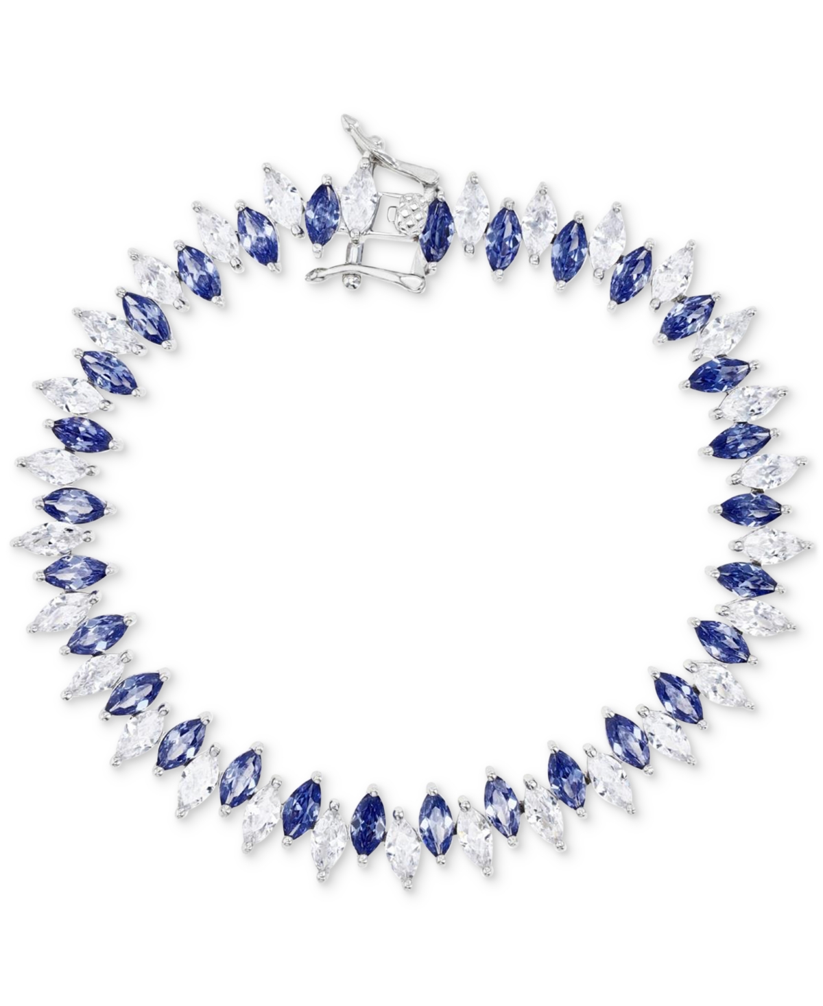 Shop Macy's Cubic Zirconia Blue & White Marquise Zigzag Tennis Bracelet In Sterling Silver