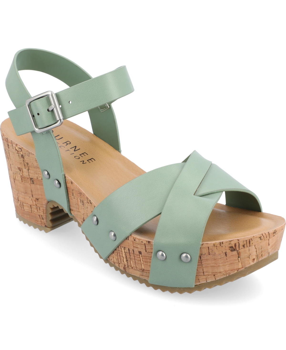 Shop Journee Collection Women's Valentina Sandals In Green Faux Leather- Polyurethane