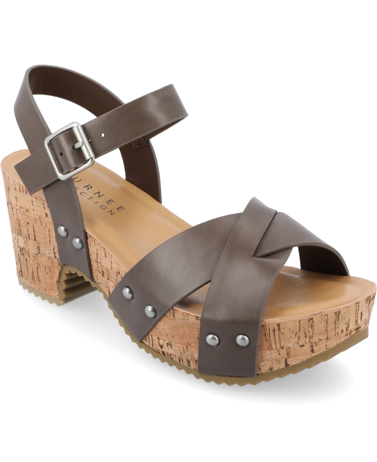 Shop Journee Collection Women's Valentina Sandals In Brown Faux Leather- Polyurethane