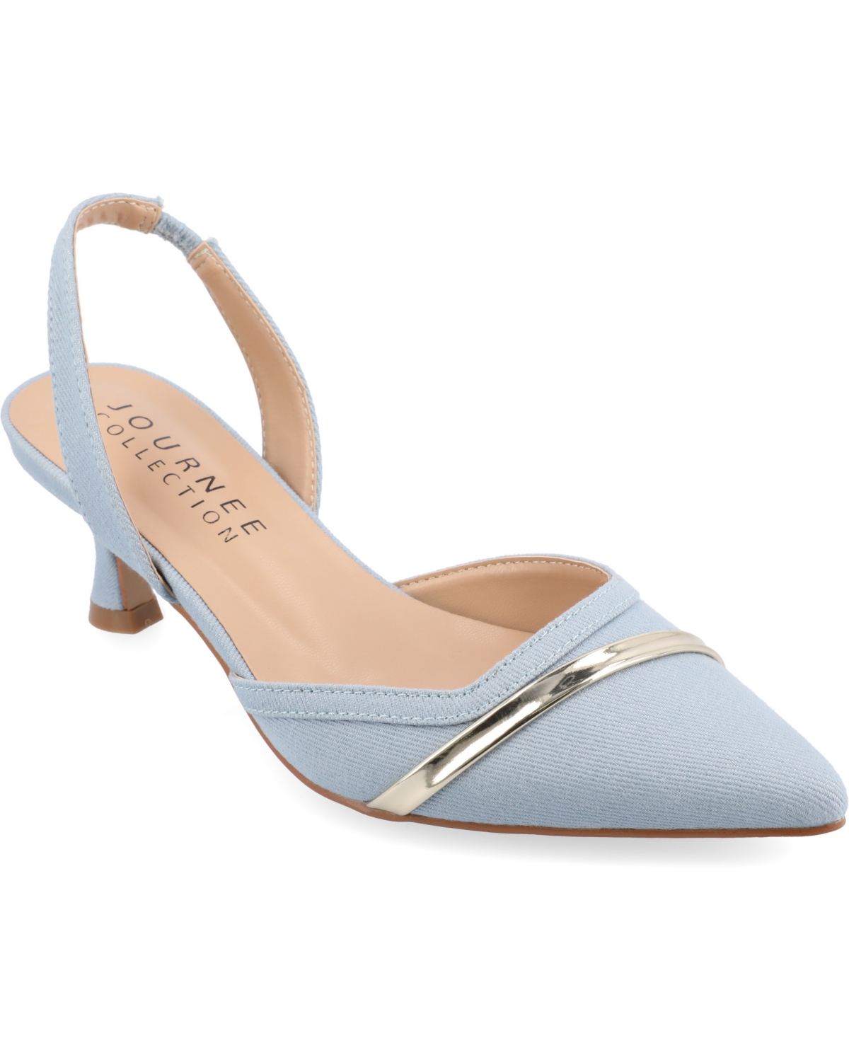 Journee Collection Women's Nellia Wide Width Slingback Kitten Heel Pumps In Denim