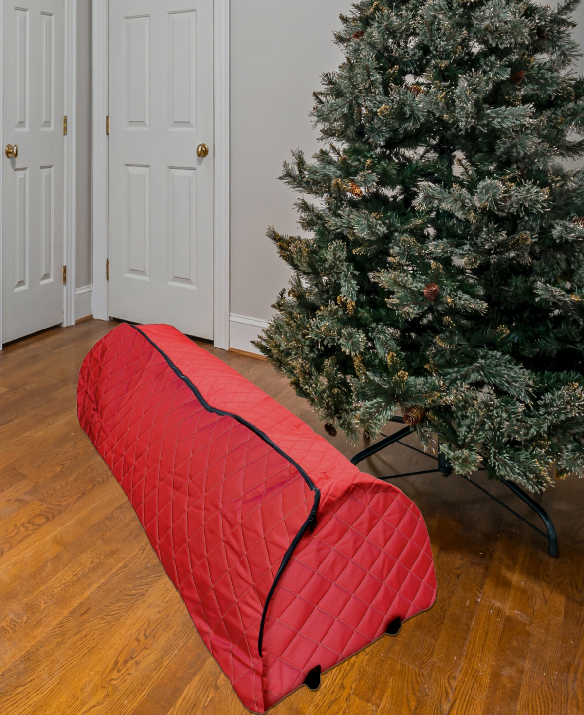 Shop Northlight Quilted Rolling Christmas Tree Storage Bag For Trees Up To 12' In Red