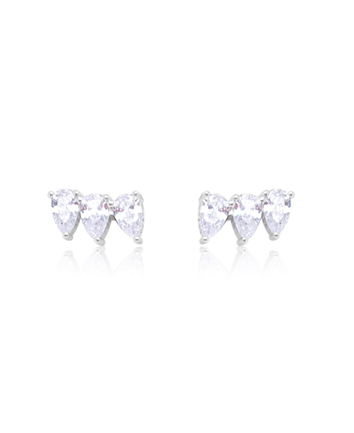 White Gold Tone Cz Teardrop Studs Ear Climber Style Earrings - White