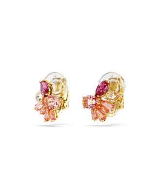 Mixed Cuts, Flower, Pink, Gold-Tone Gema Clip-On Earrings