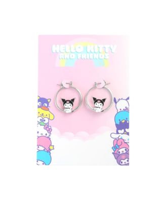 Sanrio Womens Enamel Plated Hoop Earrings Officially Licensed - Kuromi