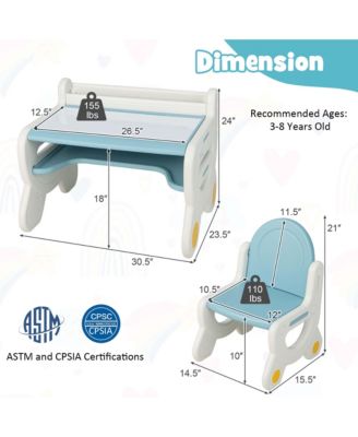 Kids Drawing Table &amp; Chair Set for Reading Playing with Pens &amp; Blackboard Eraser