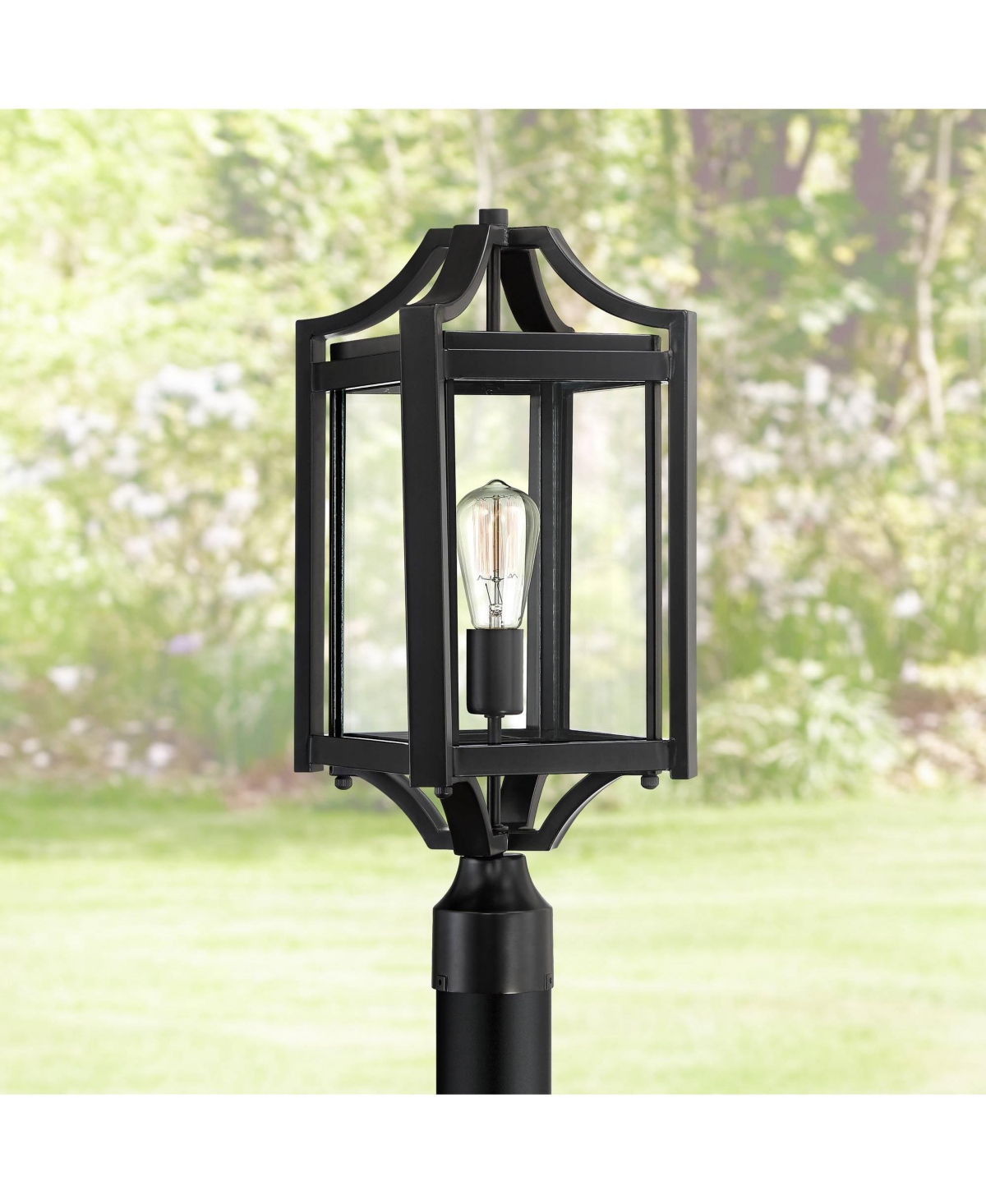 Rockford Collection Rustic Farmhouse Outdoor Post Light Fixture Black Iron 20 1/4" Clear Beveled Glass for Exterior House Porch Patio Outside Deck Gar