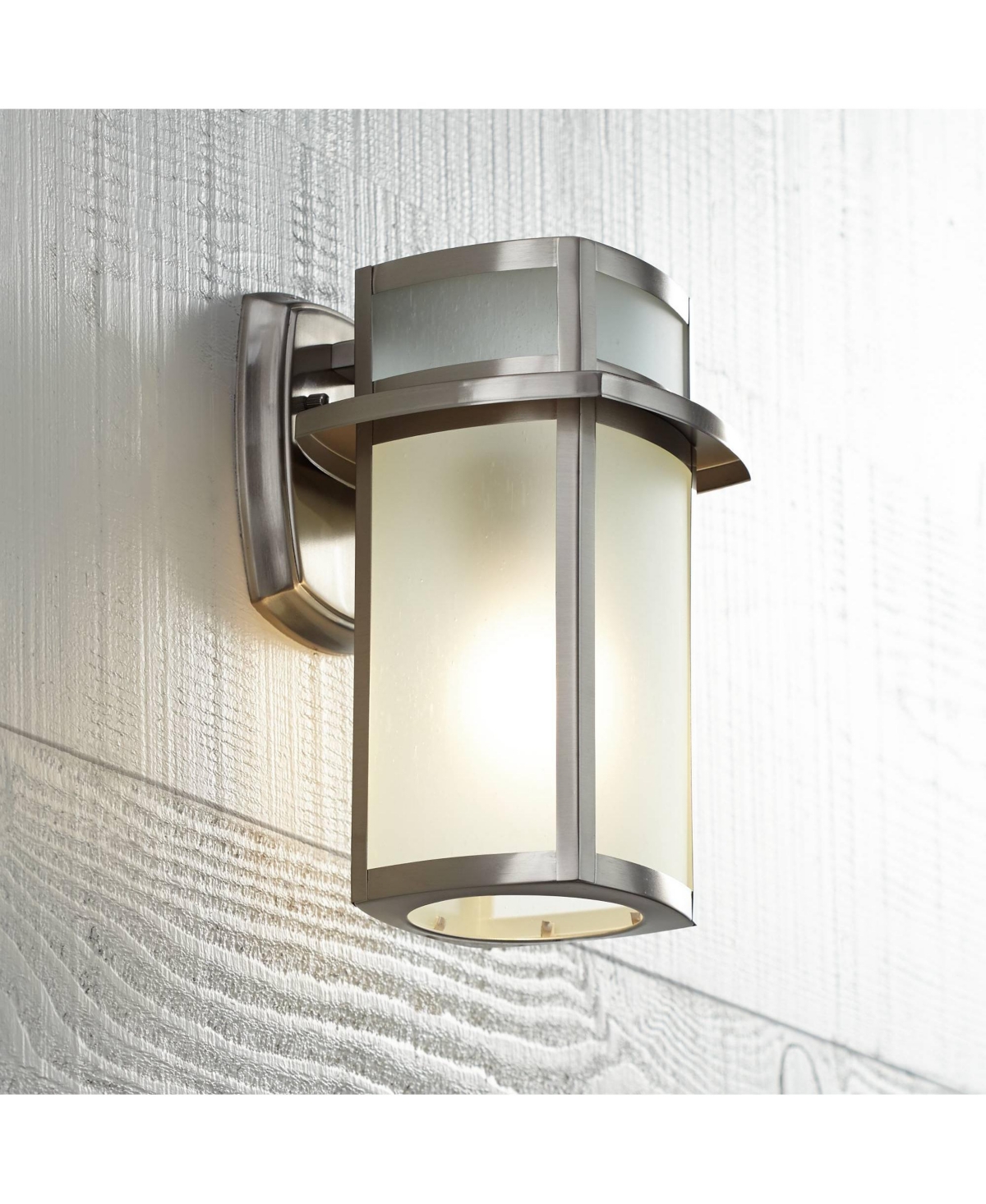 Delevan Modern Outdoor Wall Light Fixture Brushed Nickel Steel 11 1/4" Frosted Seedy Glass Damp Rated for Exterior House Porch Patio Outside Deck Gara