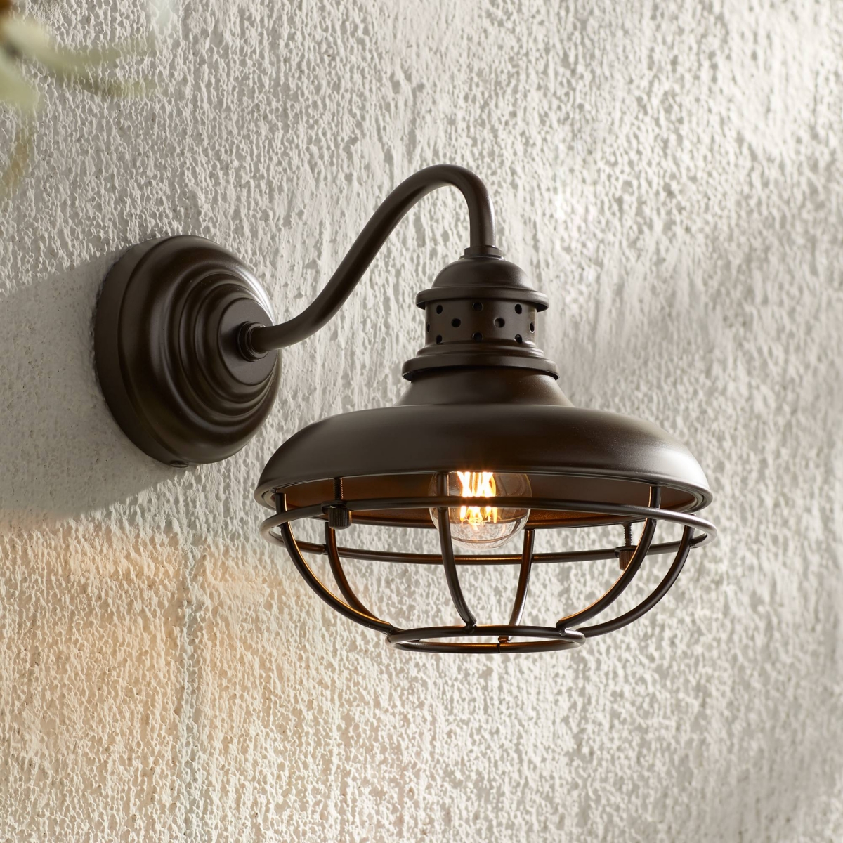 Franklin Park Rustic Industrial Outdoor Wall Light Fixture Oil Rubbed Bronze 9" Caged Decor for Exterior House Barn Porch Patio Outside Deck Garage Ya
