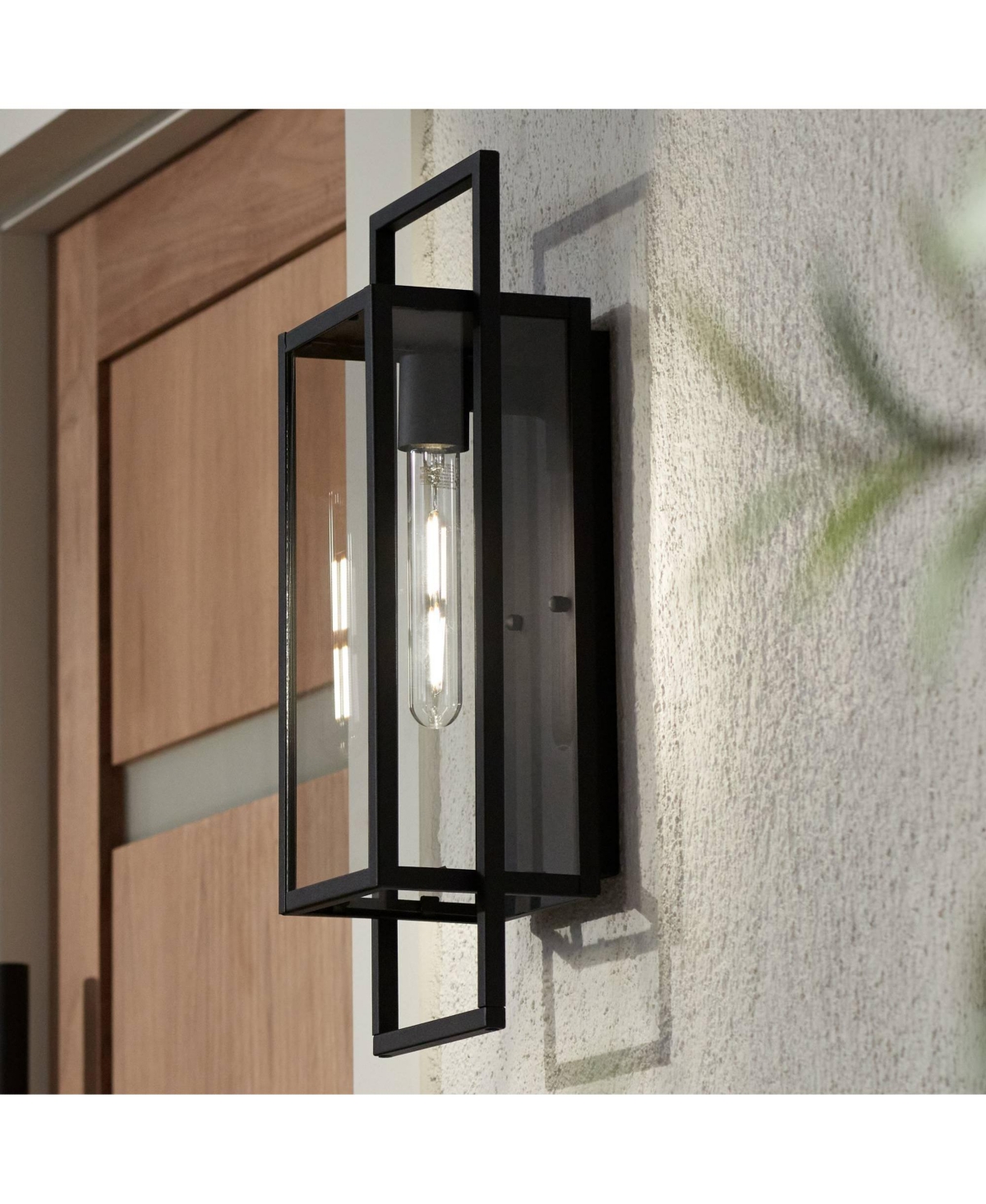 Jericho Modern Industrial Outdoor Wall Light Fixture Textured Black Metal 19" Clear Glass Panel for Exterior House Porch Patio Outside Deck Garage Yar
