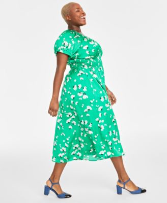 Shop On 34th Trendy Plus Size Floral Print Midi Dress Holmme Handbag Created For Macys In Bright Green Combo
