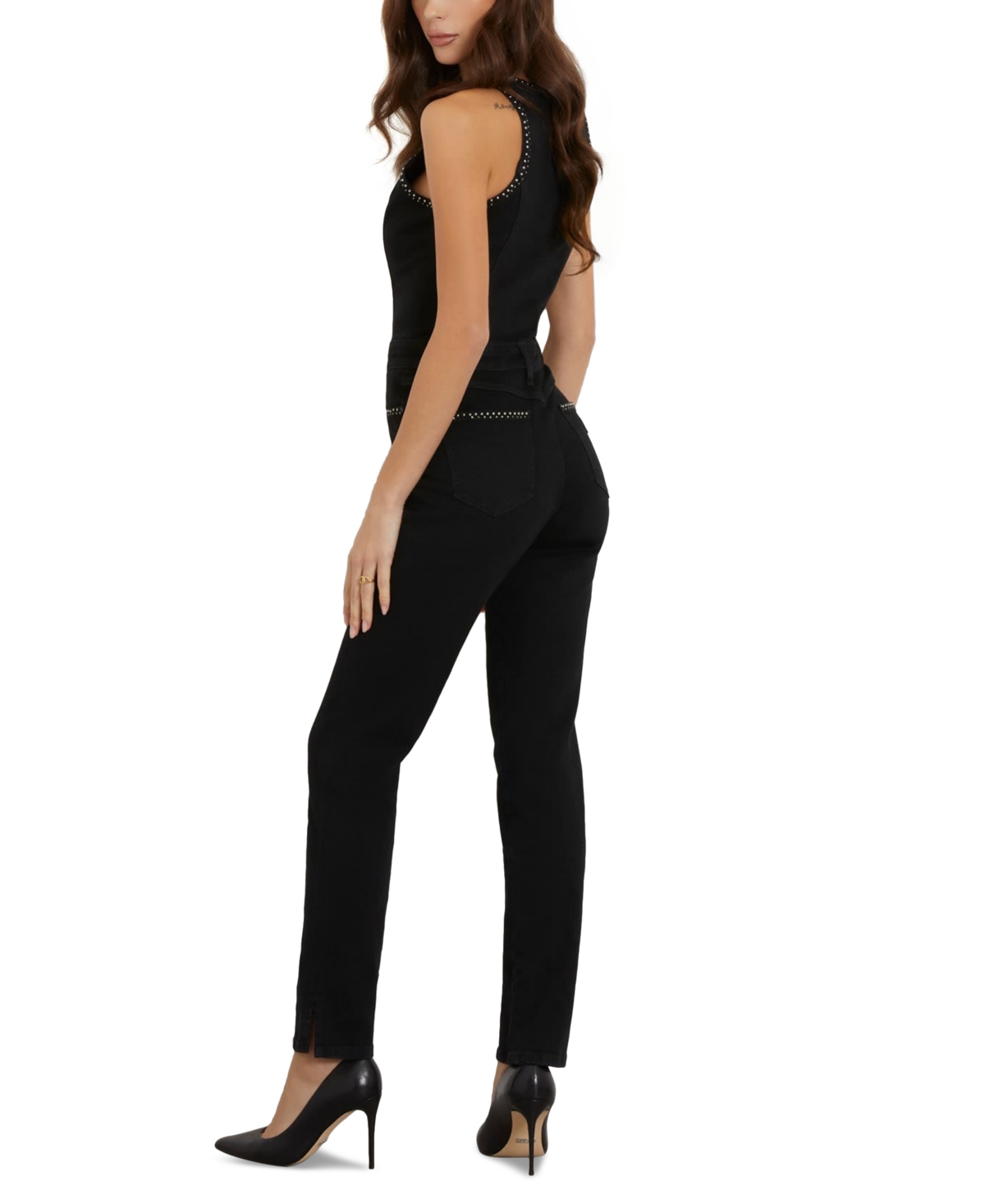 Shop Guess Women's Conchita Sleeveless Denim Jumpsuit In Black