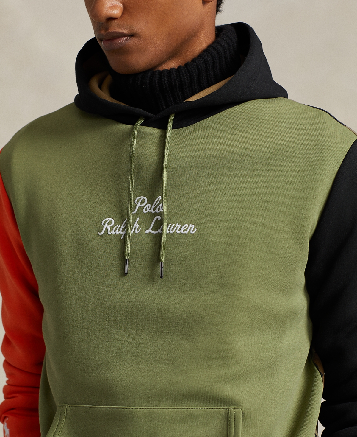 Shop Polo Ralph Lauren Men's Color-blocked Logo Double-knit Hoodie In Tree Green Multi