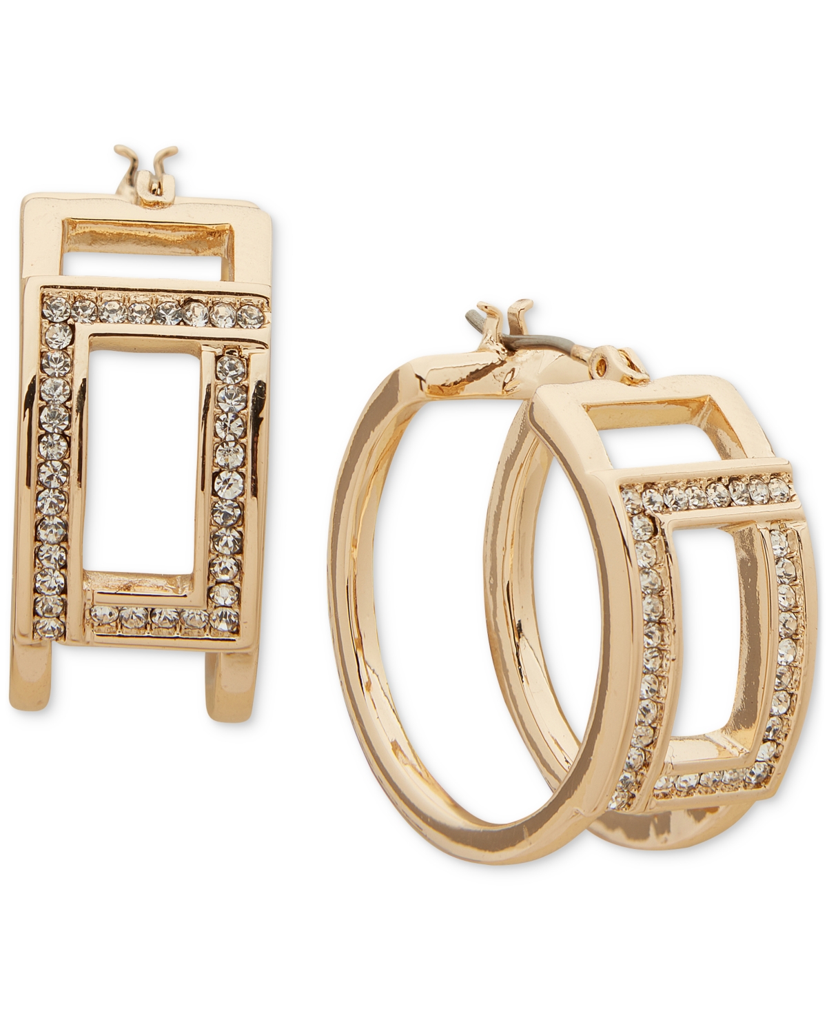 Gold-Tone Small Pave Open Hoop Earrings, 0.8" - Clear